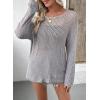 image:imageEVALESS Womens Sweaters Casual 2026 Spring Summer Crochet Hollow Out Tops Crewneck Long Sleeve Beach Cover Ups Cruise OutfitsLight Grey