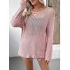 image:imageEVALESS Womens Sweaters Casual 2026 Spring Summer Crochet Hollow Out Tops Crewneck Long Sleeve Beach Cover Ups Cruise OutfitsLight Pink