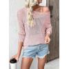 image:imageEVALESS Womens Sweaters Casual 2026 Spring Summer Crochet Hollow Out Tops Crewneck Long Sleeve Beach Cover Ups Cruise OutfitsLight Pink