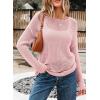 image:imageEVALESS Womens Sweaters Casual 2026 Spring Summer Crochet Hollow Out Tops Crewneck Long Sleeve Beach Cover Ups Cruise OutfitsLight Pink