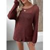 image:imageEVALESS Womens Sweaters Casual 2026 Spring Summer Crochet Hollow Out Tops Crewneck Long Sleeve Beach Cover Ups Cruise OutfitsWine Red