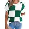 image:imageEVALESS Short Sleeve Sweater for Women Crewneck Color Block Knit Tops 2026 Spring Trendy Cap Sleeve Sweater VestGreen
