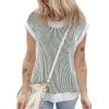 image:imageEVALESS Sweater Tank Tops for Women Summer Cap Sleeve Striped Crew Neck Loose Fit Knit Lightweight Vest Pullover Top
