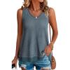 image:imageEVALESS Womens Summer Tank Tops Loose Fit Scoop Neck Cute Waffle Knit Sleeveless Shirts Tops for Girls Petite Greyish Blue Small