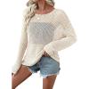 image:imageEVALESS Womens Sweaters Casual 2026 Spring Summer Crochet Hollow Out Tops Crewneck Long Sleeve Beach Cover Ups Cruise Outfits1a White