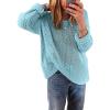 image:imageEVALESS Womens Sweaters Casual Crochet Hollow Out Knit Tops 2026 Spring Summer Crewneck Long Sleeve Beach Vacation Clothes Sky Blue Large