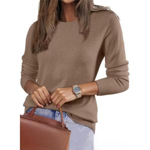 image:imageEVALESS Spring Sweaters for Women 2026 Trendy Wool Blend Sweaters Long Sleeve Crewneck Spring Outfits Pullover Sweater Tops1a Dark Khaki