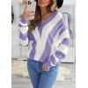image:imageEVALESS Sweaters for Women Sleeve Sexy Deep V Neck Casual Knit Striped Pullover SweaterBz Purple