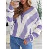 image:imageEVALESS Sweaters for Women Sleeve Sexy Deep V Neck Casual Knit Striped Pullover SweaterBz Purple