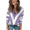 image:imageEVALESS Sweaters for Women Sleeve Sexy Deep V Neck Casual Knit Striped Pullover SweaterBz Purple