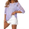 image:imageEVALESS Womens Spring Fashion 2026 Scoop Neck 34 Sleeve Crochet Tops Off Shoulder Pullover Sweaters Dressy Casual Work Shirts Bathing Suit Cover Up Womens Clothing Vacation OutfitsPurple Large