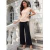 image:imageEVALESS Satin Blouses for Women Dressy Casual Silk V Neck Cap Sleeve Pleated Shirts Business Work TopsApricot
