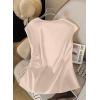 image:imageEVALESS Satin Blouses for Women Dressy Casual Silk V Neck Cap Sleeve Pleated Shirts Business Work TopsApricot