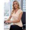image:imageEVALESS Satin Blouses for Women Dressy Casual Silk V Neck Cap Sleeve Pleated Shirts Business Work TopsApricot