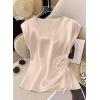image:imageEVALESS Satin Blouses for Women Dressy Casual Silk V Neck Cap Sleeve Pleated Shirts Business Work TopsApricot