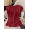 image:imageEVALESS Satin Blouses for Women Dressy Casual Silk V Neck Cap Sleeve Pleated Shirts Business Work TopsBurgundy