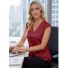 image:imageEVALESS Satin Blouses for Women Dressy Casual Silk V Neck Cap Sleeve Pleated Shirts Business Work TopsBurgundy