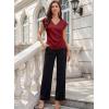 image:imageEVALESS Satin Blouses for Women Dressy Casual Silk V Neck Cap Sleeve Pleated Shirts Business Work TopsBurgundy