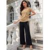 image:imageEVALESS Satin Blouses for Women Dressy Casual Silk V Neck Cap Sleeve Pleated Shirts Business Work TopsCamel