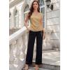 image:imageEVALESS Satin Blouses for Women Dressy Casual Silk V Neck Cap Sleeve Pleated Shirts Business Work TopsCamel