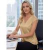 image:imageEVALESS Satin Blouses for Women Dressy Casual Silk V Neck Cap Sleeve Pleated Shirts Business Work TopsCamel