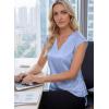image:imageEVALESS Satin Blouses for Women Dressy Casual Silk V Neck Cap Sleeve Pleated Shirts Business Work TopsSky Blue