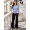 image:imageEVALESS Satin Blouses for Women Dressy Casual Silk V Neck Cap Sleeve Pleated Shirts Business Work TopsSky Blue