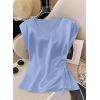 image:imageEVALESS Satin Blouses for Women Dressy Casual Silk V Neck Cap Sleeve Pleated Shirts Business Work TopsSky Blue