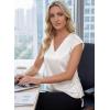 image:imageEVALESS Satin Blouses for Women Dressy Casual Silk V Neck Cap Sleeve Pleated Shirts Business Work TopsWhite