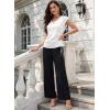 image:imageEVALESS Satin Blouses for Women Dressy Casual Silk V Neck Cap Sleeve Pleated Shirts Business Work TopsWhite