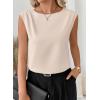 image:imageEVALESS Womens Tank Tops Sleeveless Crew Neck Pleated Shoulder Blouses Vest ShirtsApricot