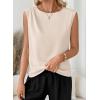 image:imageEVALESS Womens Tank Tops Sleeveless Crew Neck Pleated Shoulder Blouses Vest ShirtsApricot