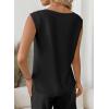 image:imageEVALESS Womens Tank Tops Sleeveless Crew Neck Pleated Shoulder Blouses Vest ShirtsBlack