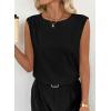 image:imageEVALESS Womens Tank Tops Sleeveless Crew Neck Pleated Shoulder Blouses Vest ShirtsBlack