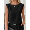 image:imageEVALESS Womens Tank Tops Sleeveless Crew Neck Pleated Shoulder Blouses Vest ShirtsBlack