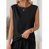 image:imageEVALESS Womens Tank Tops Sleeveless Crew Neck Pleated Shoulder Blouses Vest ShirtsBlack