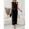 image:imageEVALESS Womens Tank Tops Sleeveless Crew Neck Pleated Shoulder Blouses Vest ShirtsBlack