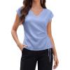 image:imageEVALESS Satin Blouses for Women Dressy Casual Silk V Neck Cap Sleeve Pleated Shirts Business Work TopsSky Blue