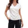 image:imageEVALESS Satin Blouses for Women Dressy Casual Silk V Neck Cap Sleeve Pleated Shirts Business Work TopsWhite