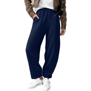 image:imageEVALESS Wide Leg Sweatpants Women Fall Clothes Casual Elastic High Waisted Baggy Pants Cropped Length Ballon JoggersNavy Blue