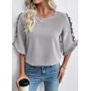 image:imageEVALESS 34 Length Sleeve Womens Tops Dressy Casual Blouses Crewneck Ruffle Sleeve Shirts Spring Outfits Business Work TopsLight Grey