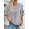 image:imageEVALESS 34 Length Sleeve Womens Tops Dressy Casual Blouses Crewneck Ruffle Sleeve Shirts Spring Outfits Business Work TopsLight Grey