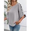 image:imageEVALESS 34 Length Sleeve Womens Tops Dressy Casual Blouses Crewneck Ruffle Sleeve Shirts Spring Outfits Business Work TopsLight Grey