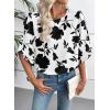image:imageEVALESS 34 Length Sleeve Womens Tops Dressy Casual Blouses Crewneck Ruffle Sleeve Shirts Spring Outfits Business Work TopsWhite  Black Floral