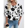 image:imageEVALESS 34 Length Sleeve Womens Tops Dressy Casual Blouses Crewneck Ruffle Sleeve Shirts Spring Outfits Business Work TopsWhite  Black Floral