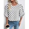 image:imageEVALESS 34 Length Sleeve Womens Tops Dressy Casual Blouses Crewneck Ruffle Sleeve Shirts Spring Outfits Business Work TopsWhite  Black Polka Dots