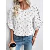 image:imageEVALESS 34 Length Sleeve Womens Tops Dressy Casual Blouses Crewneck Ruffle Sleeve Shirts Spring Outfits Business Work TopsWhite  Ditsy Floral