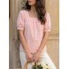 image:imageEVALESS Tops for Women Short Sleeve Tunic Blouse Square Neck Gingham Tops Cotton Blend Plaid Shirt Cute Checkered ShirtPink