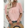 image:imageEVALESS Tops for Women Short Sleeve Tunic Blouse Square Neck Gingham Tops Cotton Blend Plaid Shirt Cute Checkered ShirtPink
