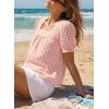 image:imageEVALESS Tops for Women Short Sleeve Tunic Blouse Square Neck Gingham Tops Cotton Blend Plaid Shirt Cute Checkered ShirtPink